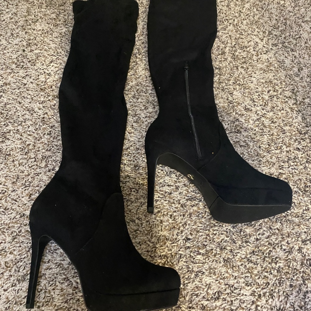 Thalia Sodi Black Fabric Boots thigh high boots